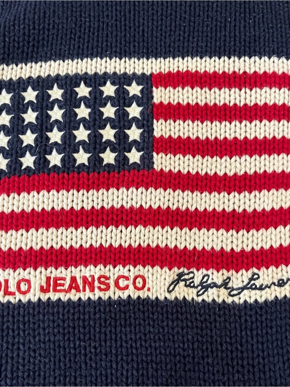 Vintage Ralph Lauren Polo Jeans Co Iconic Flag Crewneck Heavy Cotton Sweater M